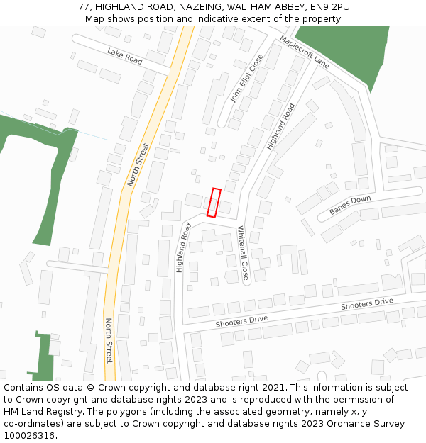 77, HIGHLAND ROAD, NAZEING, WALTHAM ABBEY, EN9 2PU: Location map and indicative extent of plot