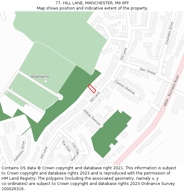 77, HILL LANE, MANCHESTER, M9 6PF: Location map and indicative extent of plot