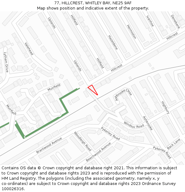 77, HILLCREST, WHITLEY BAY, NE25 9AF: Location map and indicative extent of plot