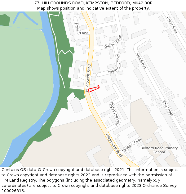 77, HILLGROUNDS ROAD, KEMPSTON, BEDFORD, MK42 8QP: Location map and indicative extent of plot