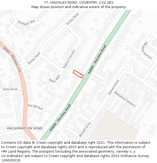 77, HINCKLEY ROAD, COVENTRY, CV2 2ES: Location map and indicative extent of plot