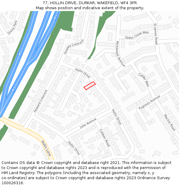 77, HOLLIN DRIVE, DURKAR, WAKEFIELD, WF4 3PR: Location map and indicative extent of plot