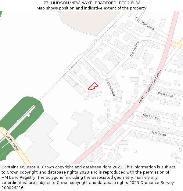 77, HUDSON VIEW, WYKE, BRADFORD, BD12 8HW: Location map and indicative extent of plot