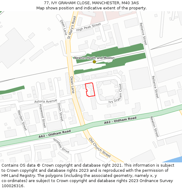 77, IVY GRAHAM CLOSE, MANCHESTER, M40 3AS: Location map and indicative extent of plot