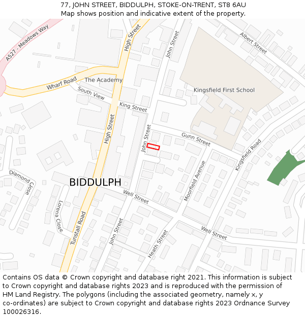 77, JOHN STREET, BIDDULPH, STOKE-ON-TRENT, ST8 6AU: Location map and indicative extent of plot