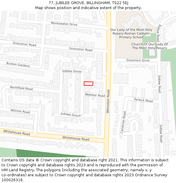 77, JUBILEE GROVE, BILLINGHAM, TS22 5EJ: Location map and indicative extent of plot