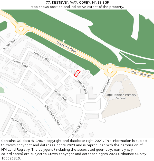 77, KESTEVEN WAY, CORBY, NN18 8GF: Location map and indicative extent of plot