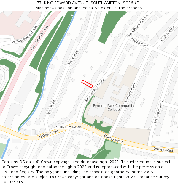 77, KING EDWARD AVENUE, SOUTHAMPTON, SO16 4DL: Location map and indicative extent of plot