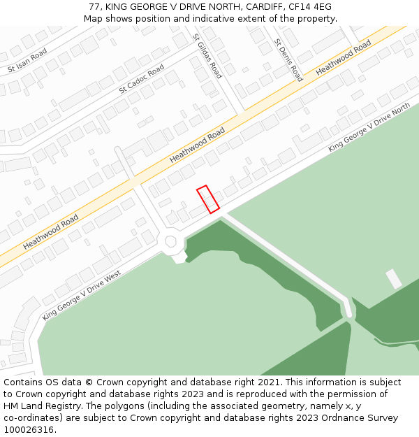 77, KING GEORGE V DRIVE NORTH, CARDIFF, CF14 4EG: Location map and indicative extent of plot