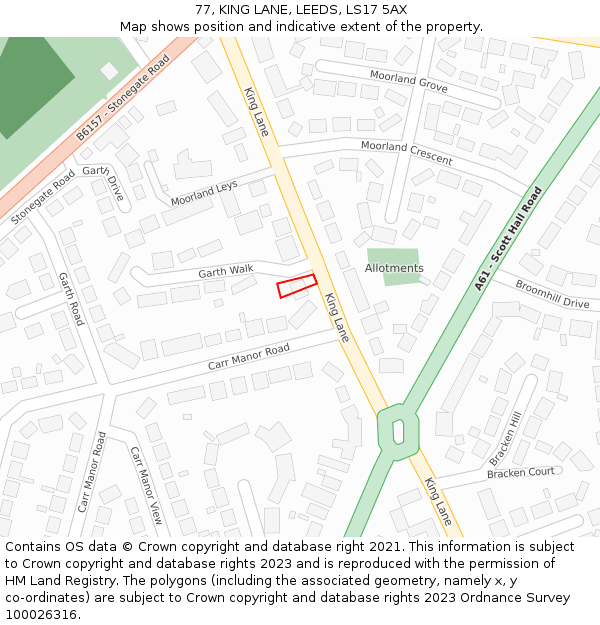 77, KING LANE, LEEDS, LS17 5AX: Location map and indicative extent of plot