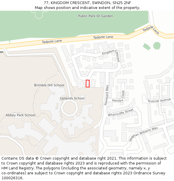 77, KINGDOM CRESCENT, SWINDON, SN25 2NF: Location map and indicative extent of plot