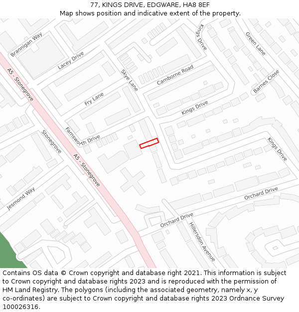 77, KINGS DRIVE, EDGWARE, HA8 8EF: Location map and indicative extent of plot