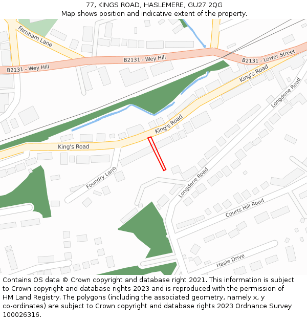 77, KINGS ROAD, HASLEMERE, GU27 2QG: Location map and indicative extent of plot