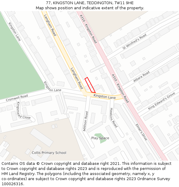 77, KINGSTON LANE, TEDDINGTON, TW11 9HE: Location map and indicative extent of plot