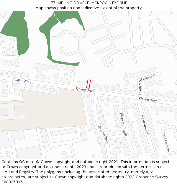 77, KIPLING DRIVE, BLACKPOOL, FY3 9UF: Location map and indicative extent of plot