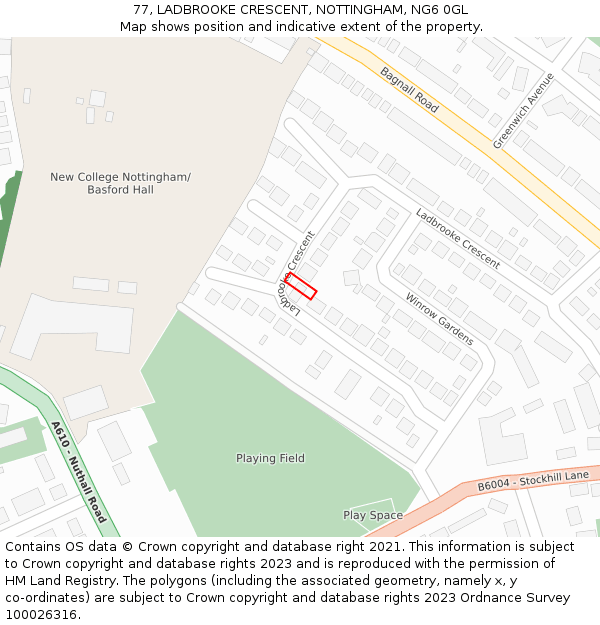 77, LADBROOKE CRESCENT, NOTTINGHAM, NG6 0GL: Location map and indicative extent of plot