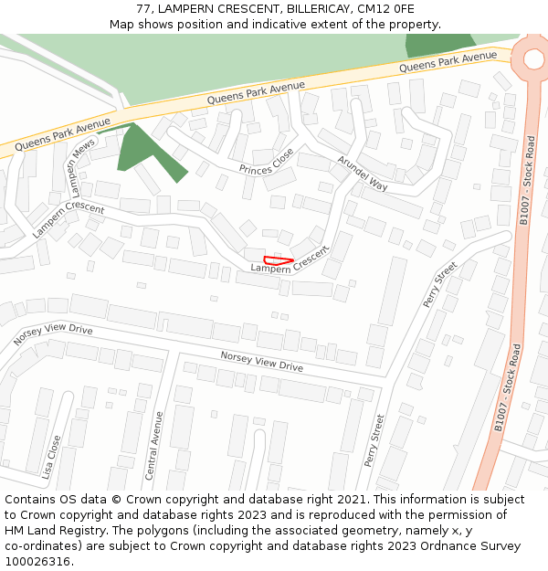 77, LAMPERN CRESCENT, BILLERICAY, CM12 0FE: Location map and indicative extent of plot