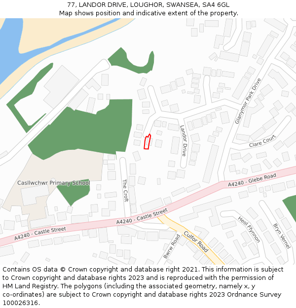 77, LANDOR DRIVE, LOUGHOR, SWANSEA, SA4 6GL: Location map and indicative extent of plot