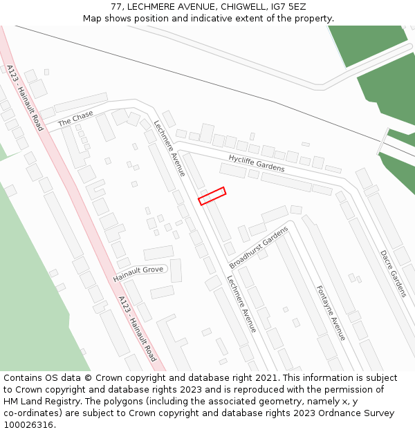 77, LECHMERE AVENUE, CHIGWELL, IG7 5EZ: Location map and indicative extent of plot