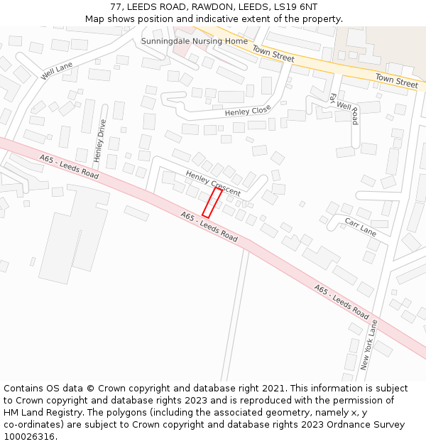 77, LEEDS ROAD, RAWDON, LEEDS, LS19 6NT: Location map and indicative extent of plot