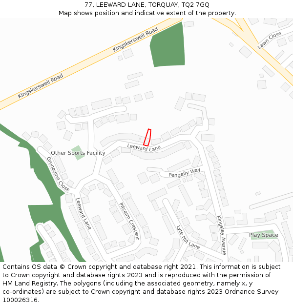 77, LEEWARD LANE, TORQUAY, TQ2 7GQ: Location map and indicative extent of plot