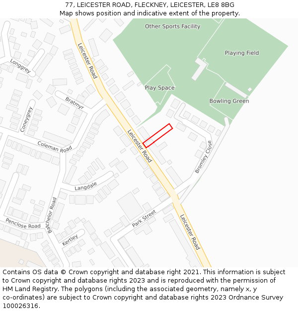 77, LEICESTER ROAD, FLECKNEY, LEICESTER, LE8 8BG: Location map and indicative extent of plot