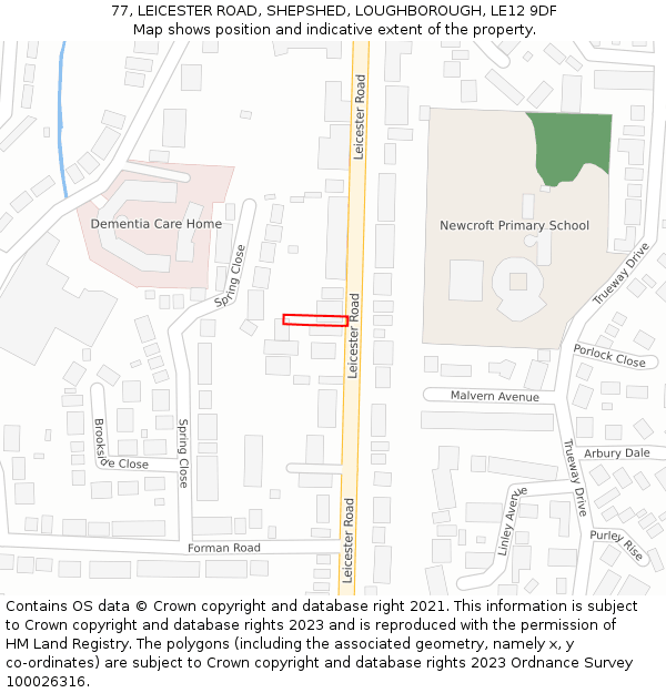 77, LEICESTER ROAD, SHEPSHED, LOUGHBOROUGH, LE12 9DF: Location map and indicative extent of plot