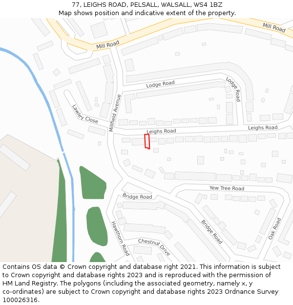 77, LEIGHS ROAD, PELSALL, WALSALL, WS4 1BZ: Location map and indicative extent of plot