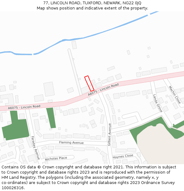 77, LINCOLN ROAD, TUXFORD, NEWARK, NG22 0JQ: Location map and indicative extent of plot