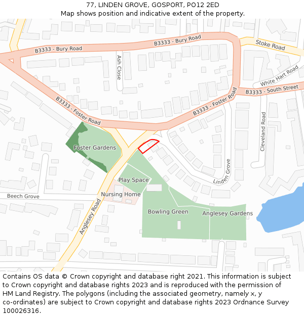 77, LINDEN GROVE, GOSPORT, PO12 2ED: Location map and indicative extent of plot