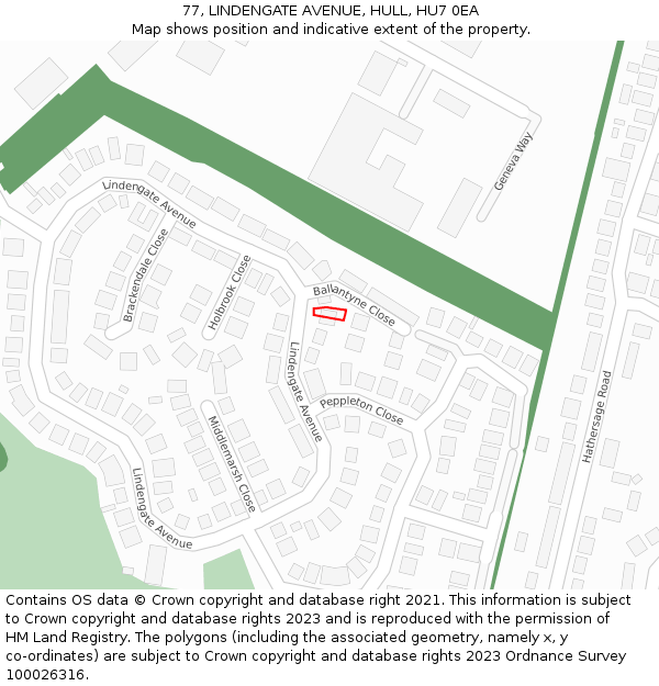 77, LINDENGATE AVENUE, HULL, HU7 0EA: Location map and indicative extent of plot