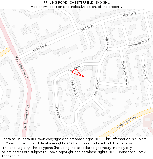 77, LING ROAD, CHESTERFIELD, S40 3HU: Location map and indicative extent of plot