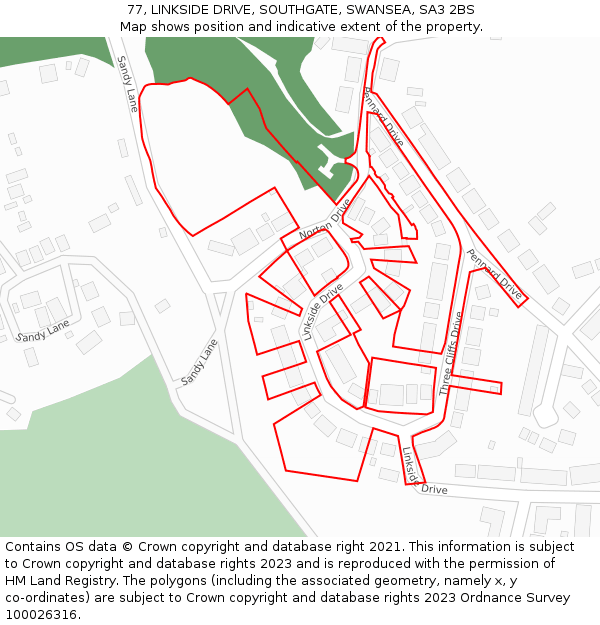 77, LINKSIDE DRIVE, SOUTHGATE, SWANSEA, SA3 2BS: Location map and indicative extent of plot