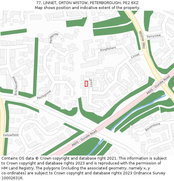 77, LINNET, ORTON WISTOW, PETERBOROUGH, PE2 6XZ: Location map and indicative extent of plot