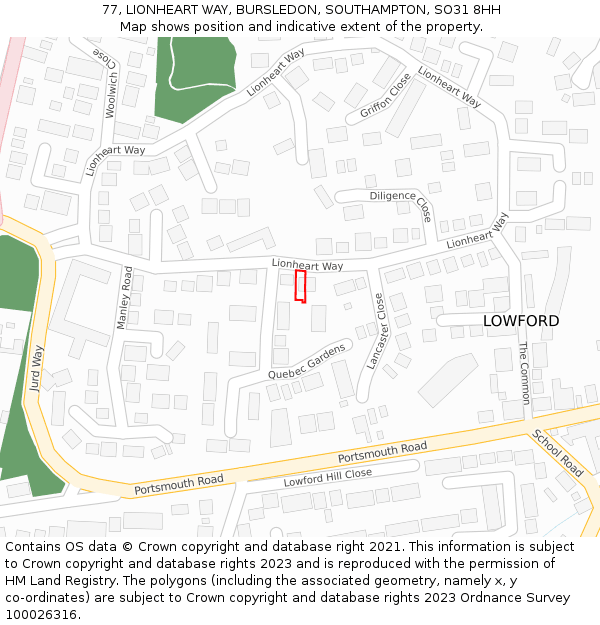 77, LIONHEART WAY, BURSLEDON, SOUTHAMPTON, SO31 8HH: Location map and indicative extent of plot