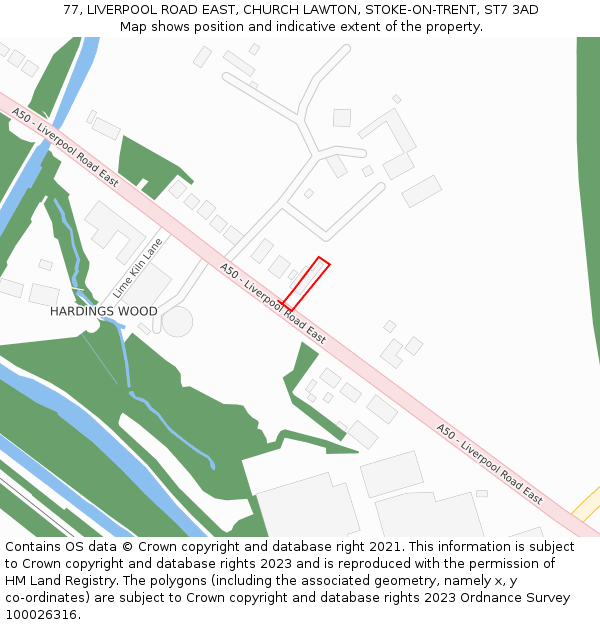 77, LIVERPOOL ROAD EAST, CHURCH LAWTON, STOKE-ON-TRENT, ST7 3AD: Location map and indicative extent of plot