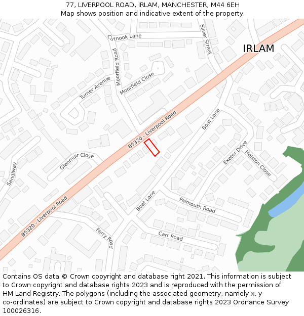 77, LIVERPOOL ROAD, IRLAM, MANCHESTER, M44 6EH: Location map and indicative extent of plot