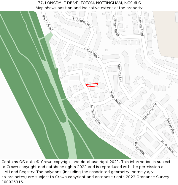 77, LONSDALE DRIVE, TOTON, NOTTINGHAM, NG9 6LS: Location map and indicative extent of plot