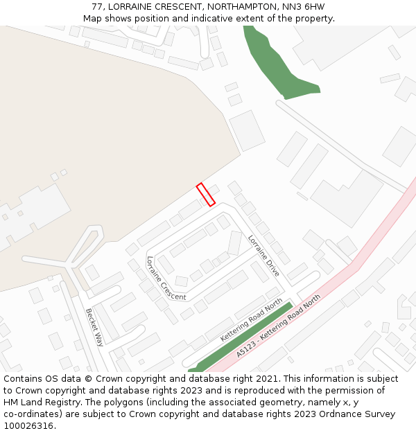 77, LORRAINE CRESCENT, NORTHAMPTON, NN3 6HW: Location map and indicative extent of plot