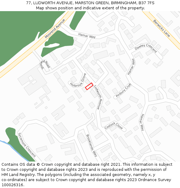 77, LUDWORTH AVENUE, MARSTON GREEN, BIRMINGHAM, B37 7FS: Location map and indicative extent of plot