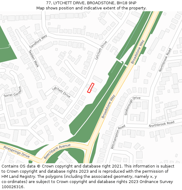 77, LYTCHETT DRIVE, BROADSTONE, BH18 9NP: Location map and indicative extent of plot