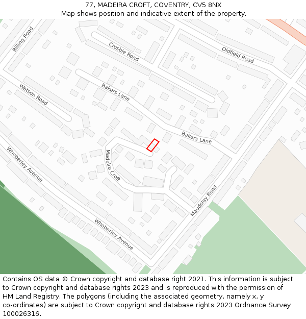 77, MADEIRA CROFT, COVENTRY, CV5 8NX: Location map and indicative extent of plot