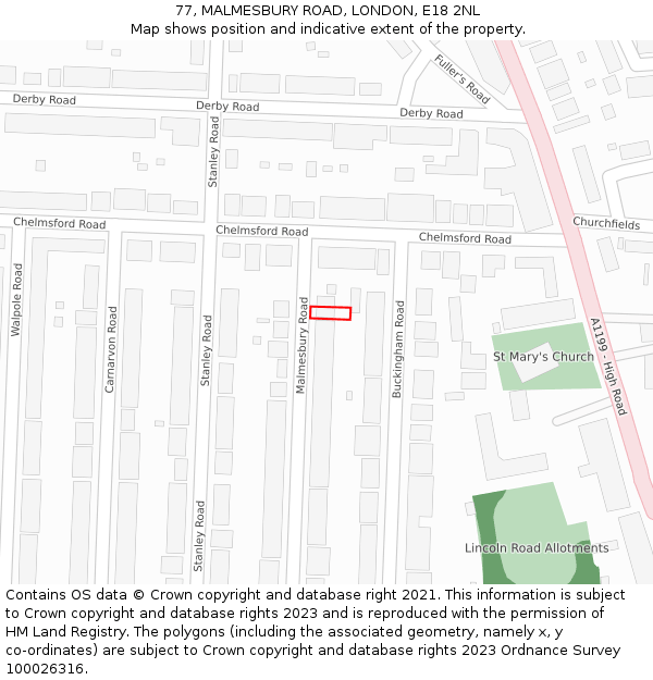 77, MALMESBURY ROAD, LONDON, E18 2NL: Location map and indicative extent of plot