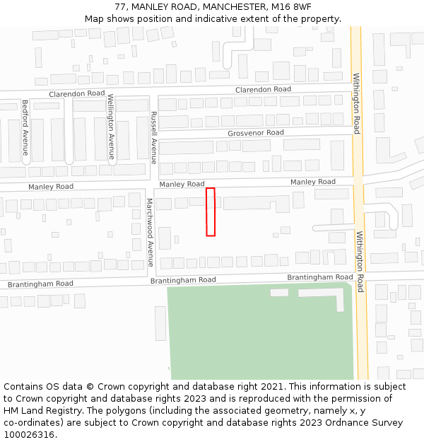 77, MANLEY ROAD, MANCHESTER, M16 8WF: Location map and indicative extent of plot