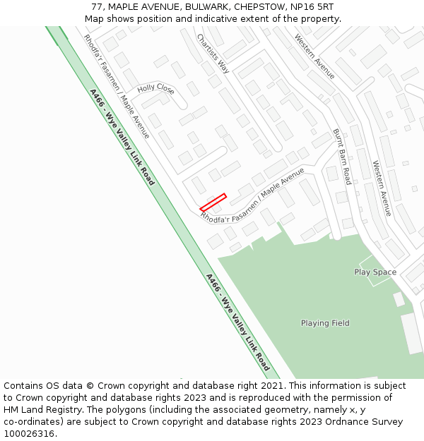 77, MAPLE AVENUE, BULWARK, CHEPSTOW, NP16 5RT: Location map and indicative extent of plot