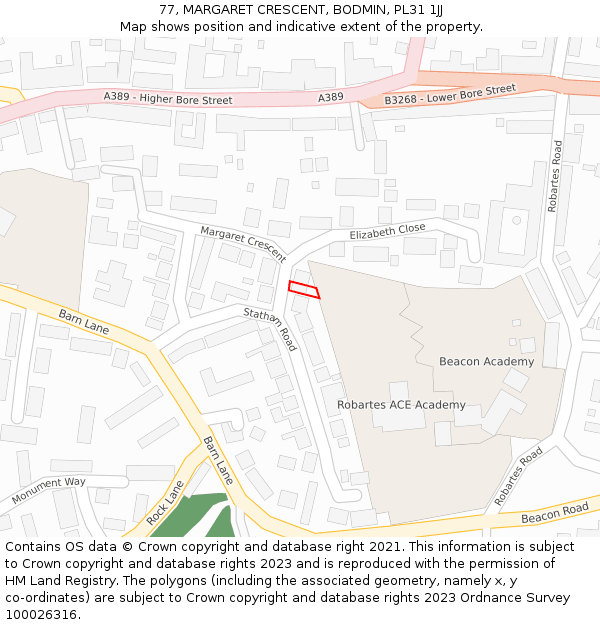77, MARGARET CRESCENT, BODMIN, PL31 1JJ: Location map and indicative extent of plot