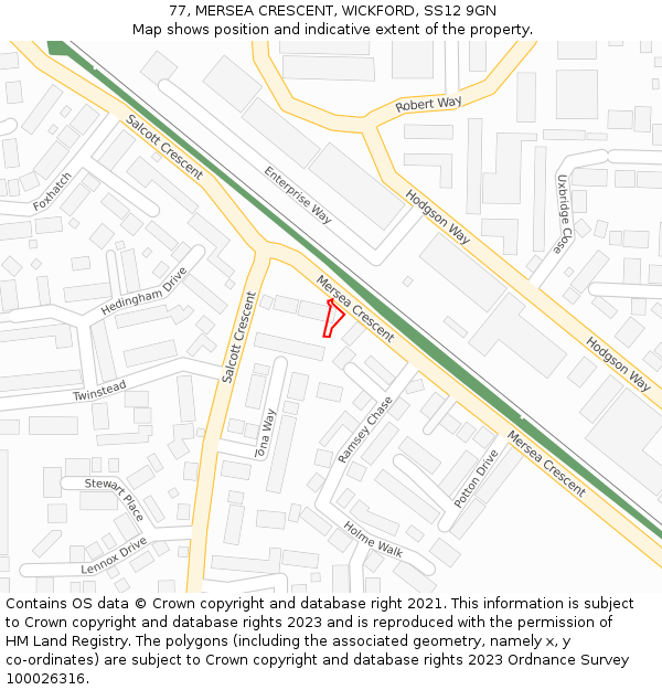 77, MERSEA CRESCENT, WICKFORD, SS12 9GN: Location map and indicative extent of plot