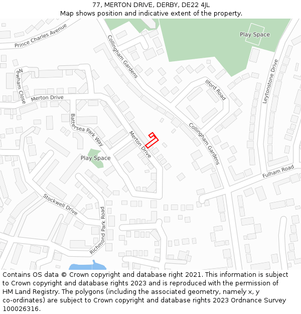 77, MERTON DRIVE, DERBY, DE22 4JL: Location map and indicative extent of plot