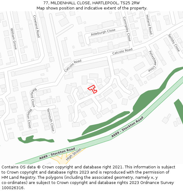 77, MILDENHALL CLOSE, HARTLEPOOL, TS25 2RW: Location map and indicative extent of plot