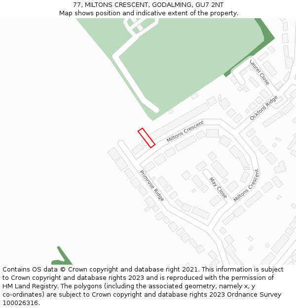 77, MILTONS CRESCENT, GODALMING, GU7 2NT: Location map and indicative extent of plot